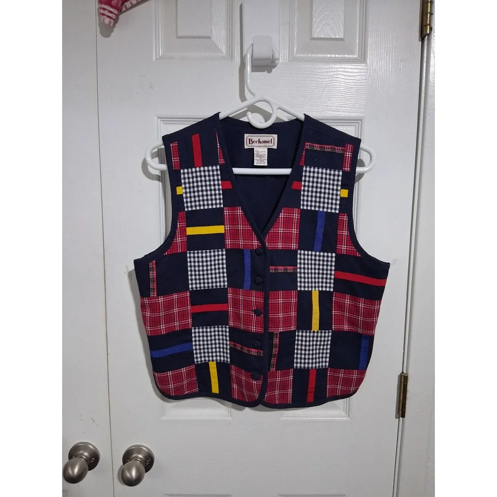 Vintage Bechamel Patchwork Classic Womens‎ size Medium Plaid Colorful 90's Vest